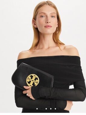 Tory Burch Black Leather Crossbody with Gold Logo New sold out